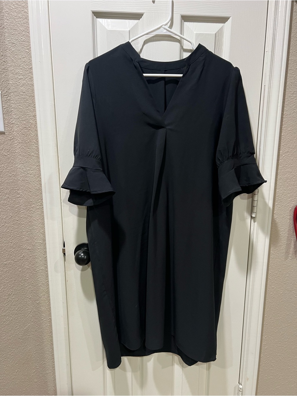 Wkior Women's Shift Dress Ruffle Short Sleeve V Neck, Black Size XL